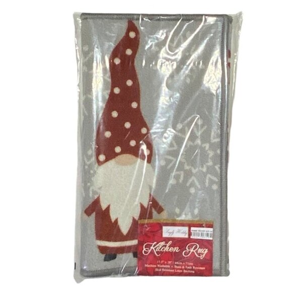Gnome Snowflake Rug Simply Holiday Christmas Winter Unique Decor Accent Red Gray - Picture 11 of 16